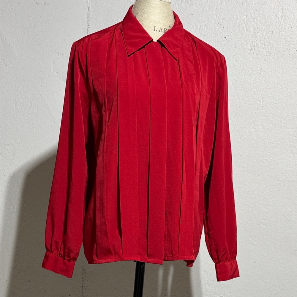 Impressions Ruby Red Pleated Blouse